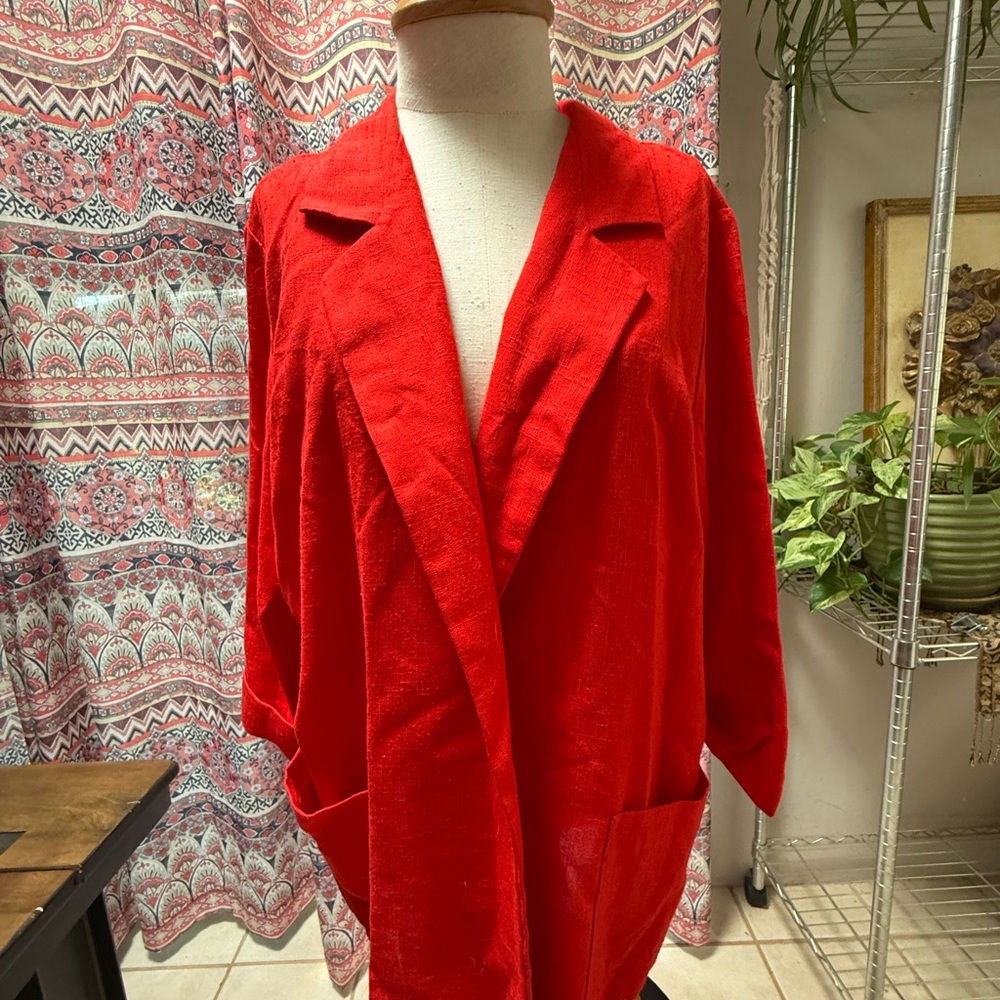 Vibrant Red Open Front Blazer